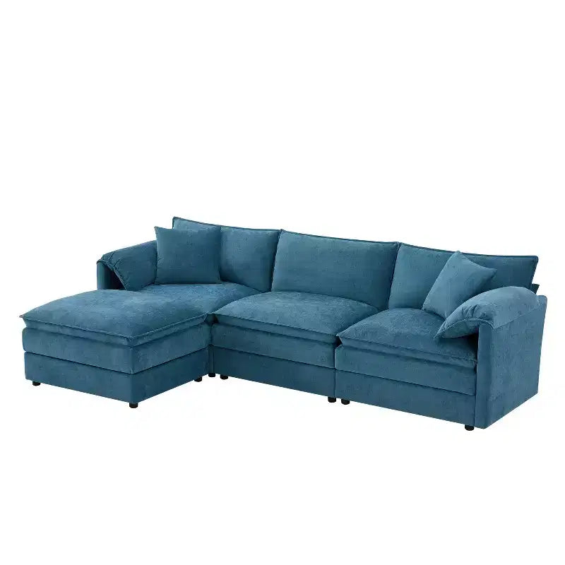 Canapé sectionnel modulaire surdimensionné en chenille Whisen Modern Design, 4 places avec double coussin et poufs mobiles