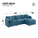 Canapé sectionnel modulaire surdimensionné en chenille Whisen Modern Design, 4 places avec double coussin et poufs mobiles