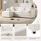 Canapé sectionnel modulaire surdimensionné en chenille Whisen Modern Design, 4 places avec double coussin et poufs mobiles
