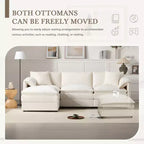 Canapé sectionnel modulaire surdimensionné en chenille Whisen Modern Design, 4 places avec double coussin et poufs mobiles