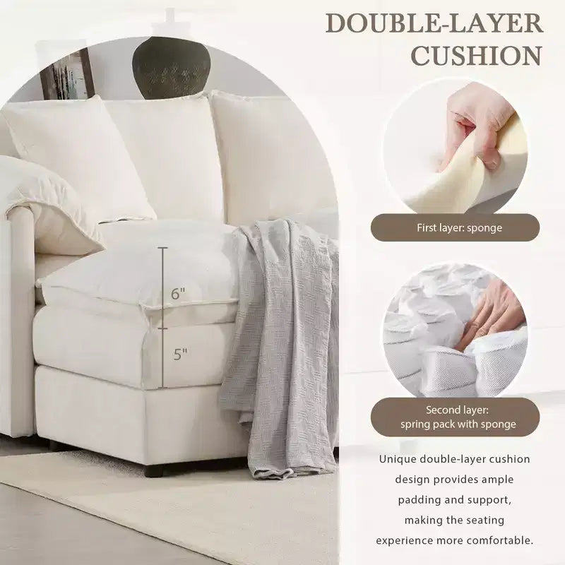 Canapé sectionnel modulaire surdimensionné en chenille Whisen Modern Design, 4 places avec double coussin et poufs mobiles