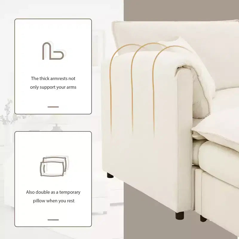 Canapé sectionnel modulaire surdimensionné en chenille Whisen Modern Design, 4 places avec double coussin et poufs mobiles