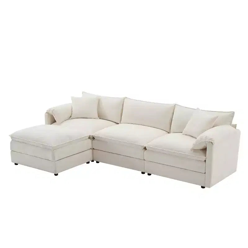 Canapé sectionnel modulaire surdimensionné en chenille Whisen Modern Design, 4 places avec double coussin et poufs mobiles