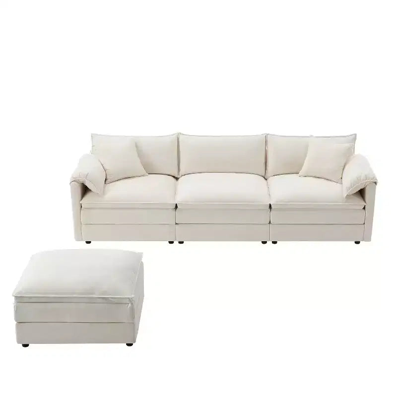 Canapé sectionnel modulaire surdimensionné en chenille Whisen Modern Design, 4 places avec double coussin et poufs mobiles