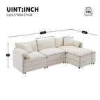 Canapé sectionnel modulaire surdimensionné en chenille Whisen Modern Design, 4 places avec double coussin et poufs mobiles