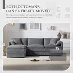 Canapé sectionnel modulaire surdimensionné en chenille Whisen Modern Design, 4 places avec double coussin et poufs mobiles