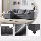 Canapé sectionnel modulaire surdimensionné en chenille Whisen Modern Design, 4 places avec double coussin et poufs mobiles