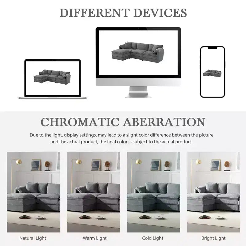 Canapé sectionnel modulaire surdimensionné en chenille Whisen Modern Design, 4 places avec double coussin et poufs mobiles