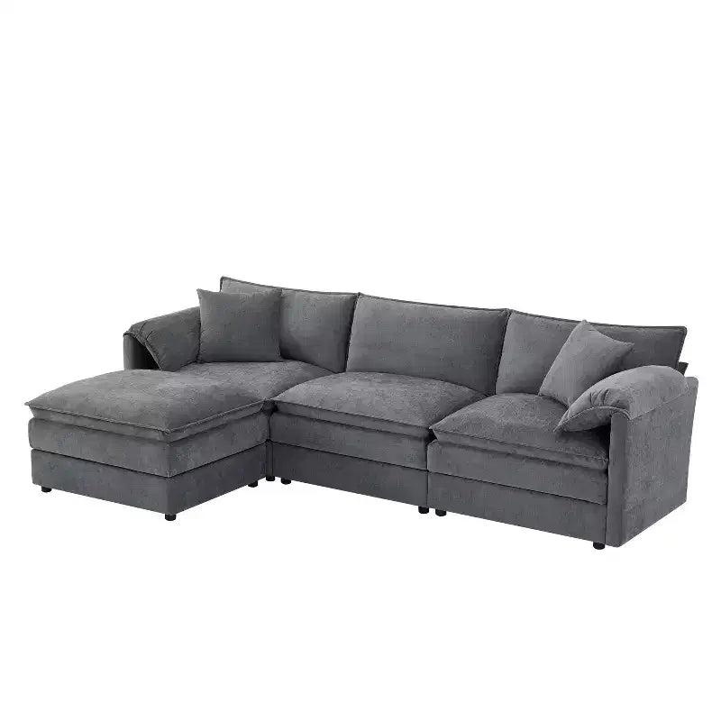 Canapé sectionnel modulaire surdimensionné en chenille Whisen Modern Design, 4 places avec double coussin et poufs mobiles