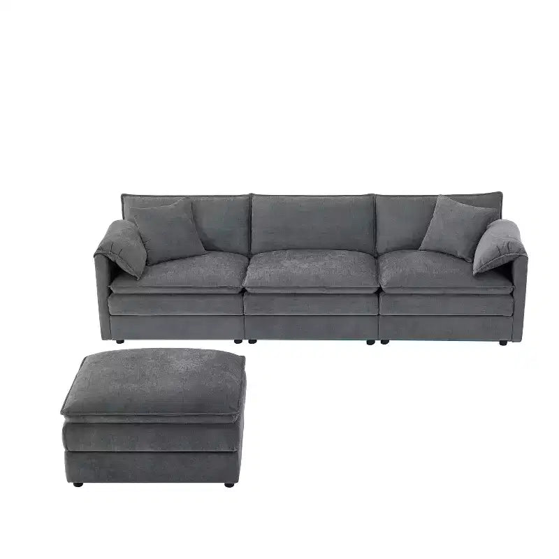 Canapé sectionnel modulaire surdimensionné en chenille Whisen Modern Design, 4 places avec double coussin et poufs mobiles
