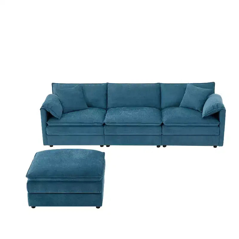 Canapé sectionnel modulaire surdimensionné en chenille Whisen Modern Design, 4 places avec double coussin et poufs mobiles