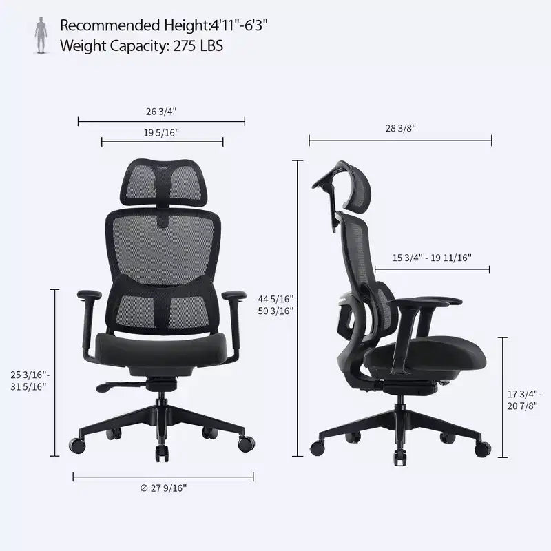 Lark, Chaise de bureau lombaire réglable, noire