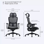 Lark, Chaise de bureau lombaire réglable, noire