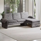 94W Convertible Futon Sofa Couch Sofa Bed with Adjustable Backrest, Reversible Chaise Lounge and Removable Armrest Pillows, Beige/Gray-ModernLuxe