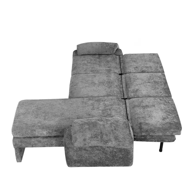 Canapé-lit futon convertible 94W avec dossier réglable, méridienne réversible et accoudoirs amovibles, beige/gris-ModernLuxe