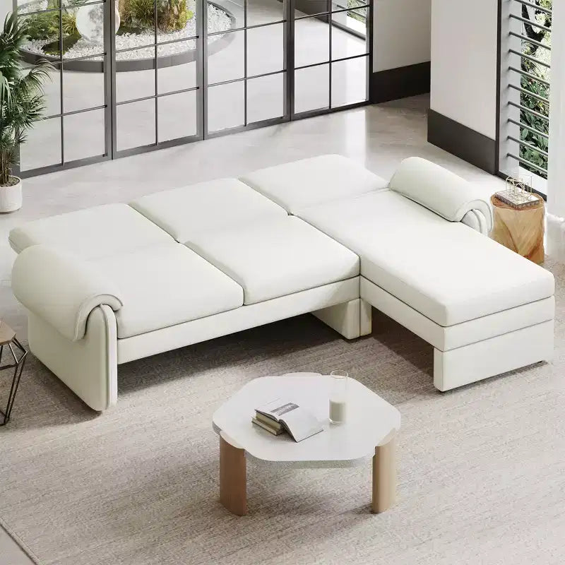 Canapé-lit futon convertible 94W avec dossier réglable, méridienne réversible et accoudoirs amovibles, beige/gris-ModernLuxe