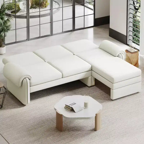 Canapé-lit futon convertible 94W avec dossier réglable, méridienne réversible et accoudoirs amovibles, beige/gris-ModernLuxe