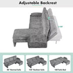 Canapé-lit futon convertible 94W avec dossier réglable, méridienne réversible et accoudoirs amovibles, beige/gris-ModernLuxe