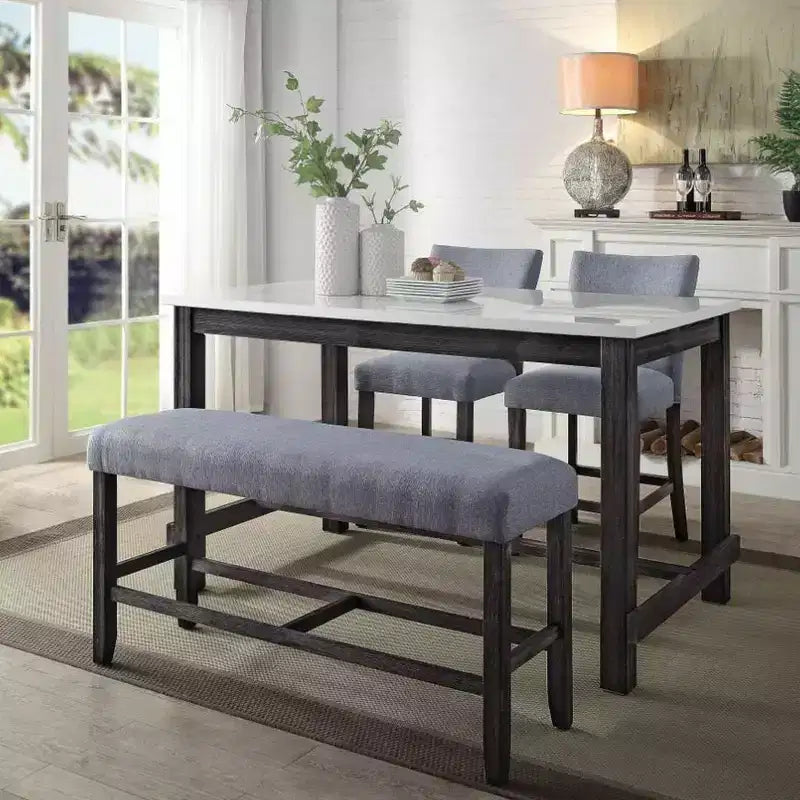 Banc de comptoir Simple Relax en tissu gris et expresso vieilli
