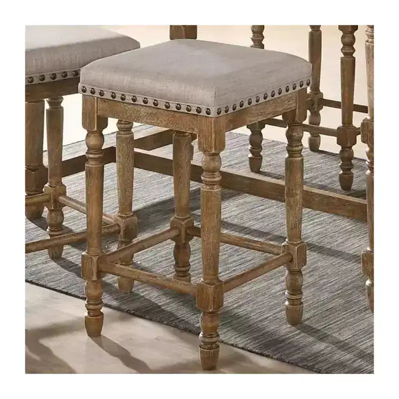 Tabourets de comptoir Simple Relax (lot de 2), revêtement en tissu, chêne vieilli et beige