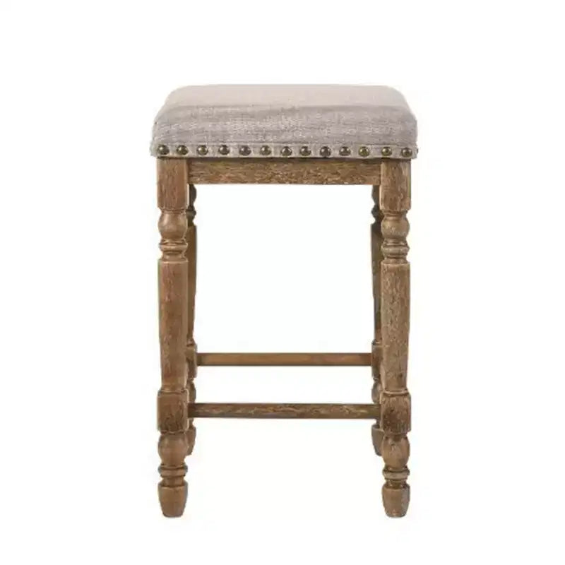 Tabourets de comptoir Simple Relax (lot de 2), revêtement en tissu, chêne vieilli et beige