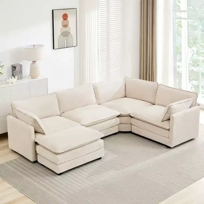 Modern 113.4''D*79.13''W Oversized Corduroy Modular 5-Seat Sectional Sofa Set with Ottoman U Shaped Sofa Couch with Corner Sofa,HYLEORY