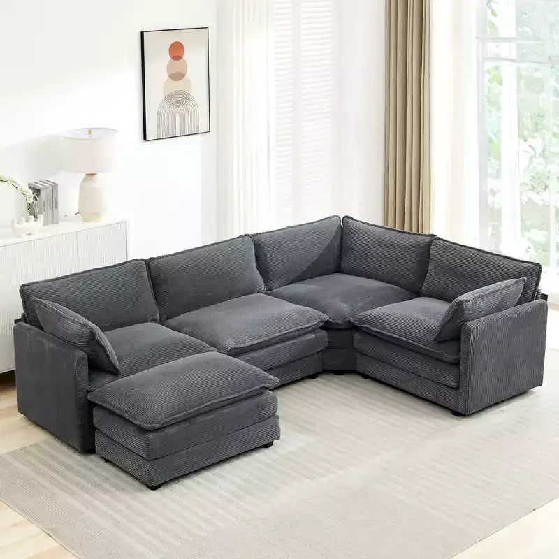 HYLEORY - Canapé d'angle modulaire moderne en velours côtelé de 287 x 201 cm avec pouf et canapé en forme de U à 5 places