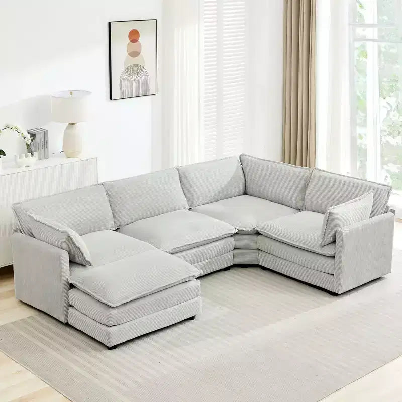 HYLEORY - Canapé d'angle modulaire moderne en velours côtelé de 287 x 201 cm avec pouf et canapé en forme de U à 5 places