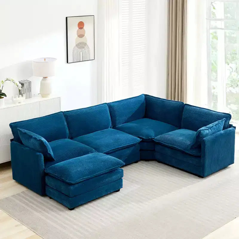 HYLEORY - Canapé d'angle modulaire moderne en velours côtelé de 287 x 201 cm avec pouf et canapé en forme de U à 5 places