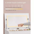 Commode 5 tiroirs avec miroir de courtoisie et lumières réglables tactiles, commode moderne pour chambre, meuble de rangement robuste, blanc neige