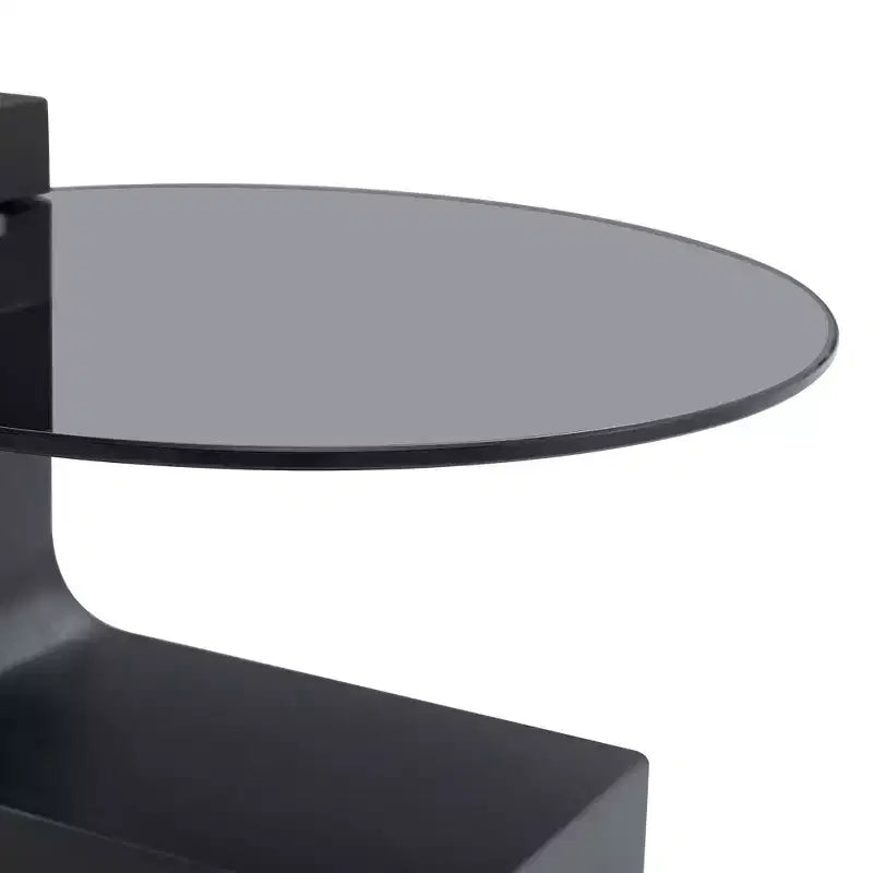 Table basse gigogne ronde, table d'appoint, table de bout avec plateau en verre transparent et pieds en L, Blanc/Marron+Noir-ModernLuxe