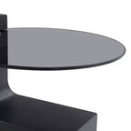 Table basse gigogne ronde, table d'appoint, table de bout avec plateau en verre transparent et pieds en L, Blanc/Marron+Noir-ModernLuxe