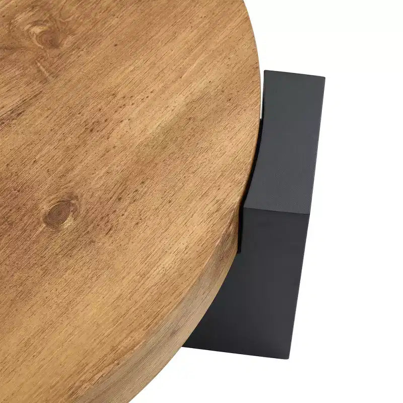 Table basse gigogne ronde, table d'appoint, table de bout avec plateau en verre transparent et pieds en L, Blanc/Marron+Noir-ModernLuxe