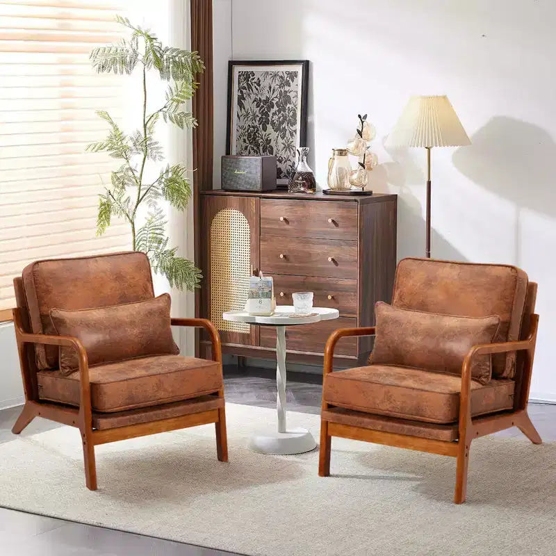 Fauteuil d'appoint en bois massif EROMMY Mid Century avec oreiller de soutien lombaire