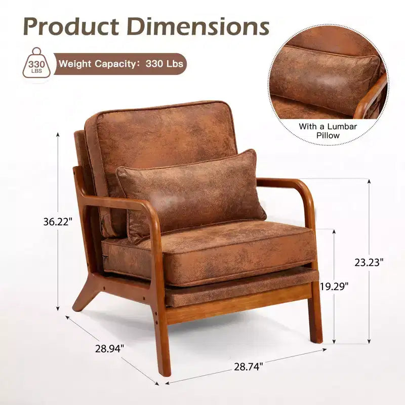 Fauteuil d'appoint en bois massif EROMMY Mid Century avec oreiller de soutien lombaire