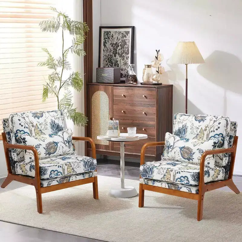 Fauteuil d'appoint en bois massif EROMMY Mid Century avec oreiller de soutien lombaire