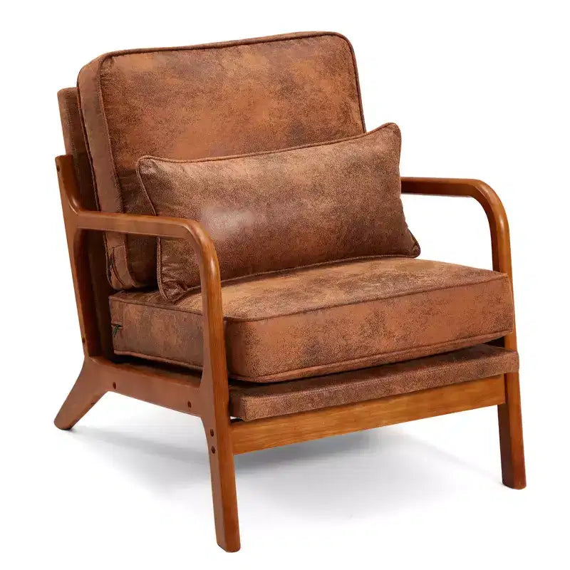 Fauteuil d'appoint en bois massif EROMMY Mid Century avec oreiller de soutien lombaire