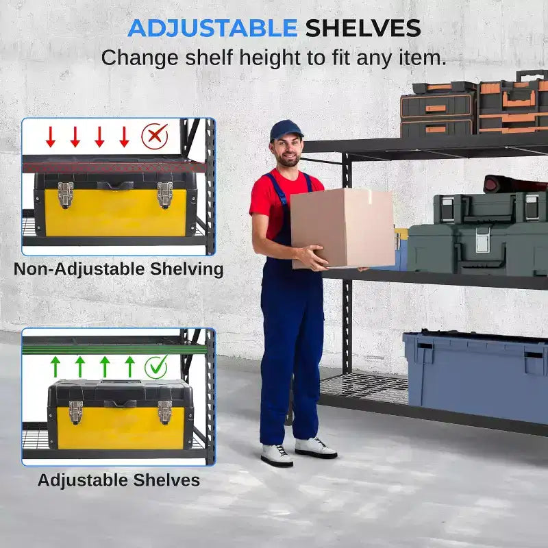 Étagère métallique de garage 3 niveaux robuste pour le rangement, avec une capacité de 900 kg par niveau, réglable, conception robuste