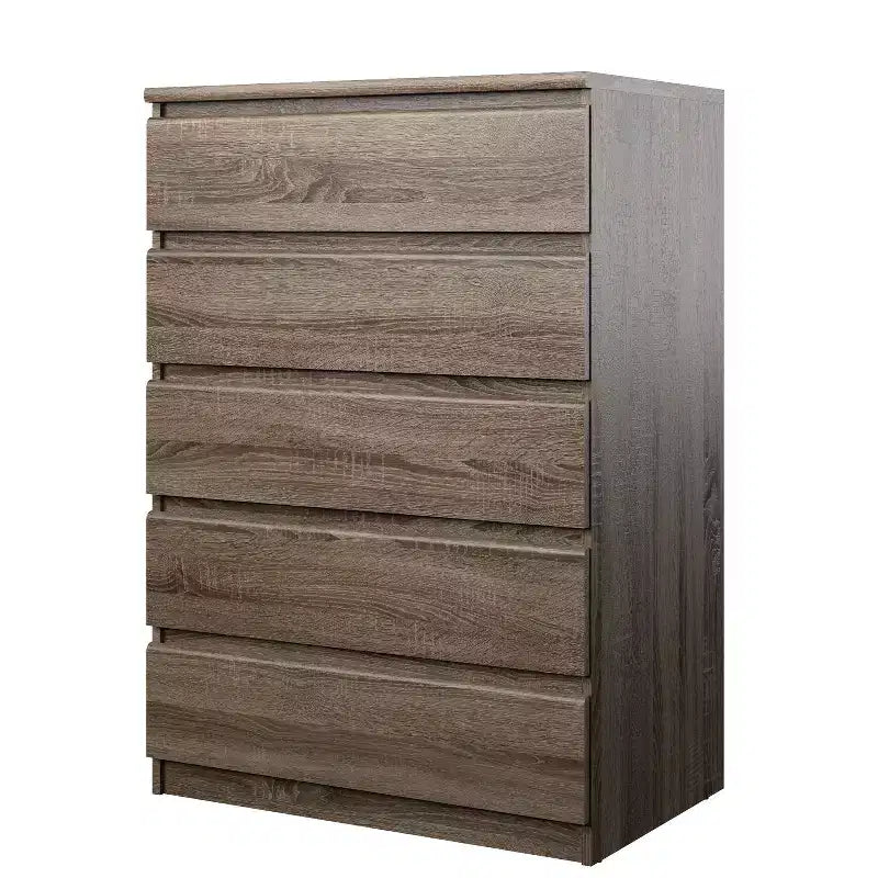 HomeStock Commode verticale en panneaux de particules de 5,43 po H avec 5 tiroirs au fini brun