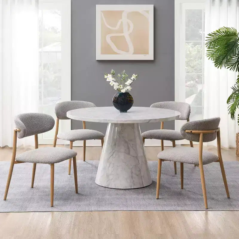 Table de salle à manger ronde GDFStudio Yvonne Marble-Grain 47 sur pied central