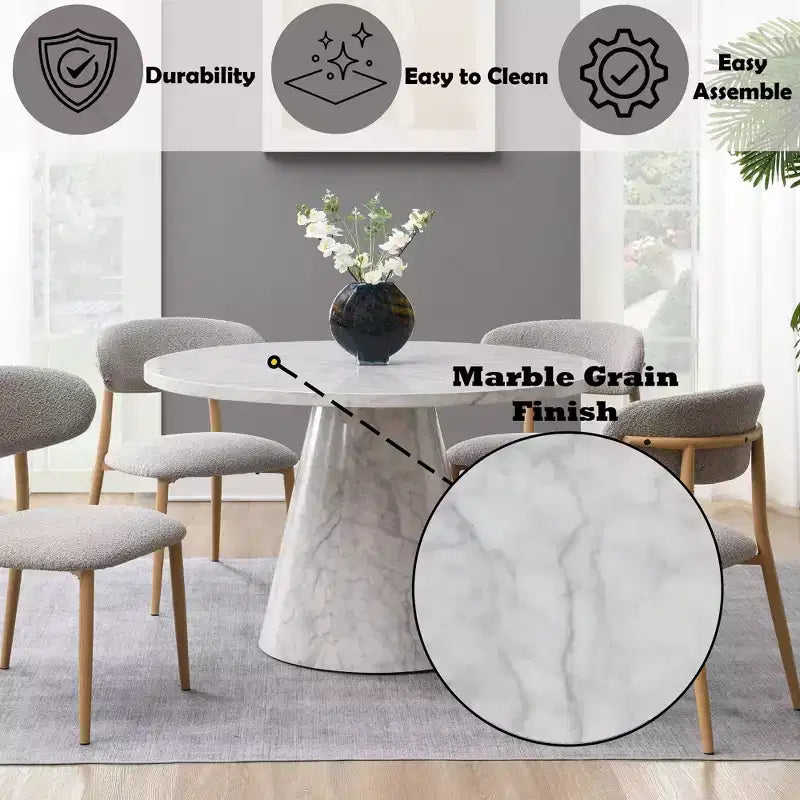 Table de salle à manger ronde GDFStudio Yvonne Marble-Grain 47 sur pied central
