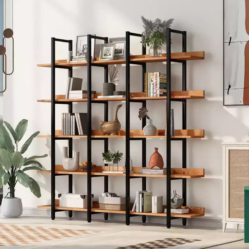 Étagère de style industriel vintage Whisen avec cadre en métal et panneau MDF, bibliothèque ouverte pour le bureau à domicile
