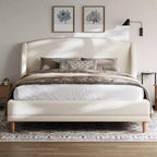 Christopher Knight Home Nicky Boucle Upholstered Platform Bed with Wingback Headboard, White