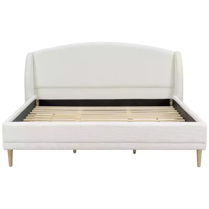 Lit plateforme Christopher Knight Home Nicky Bouclé rembourré avec tête de lit à oreilles, Blanc