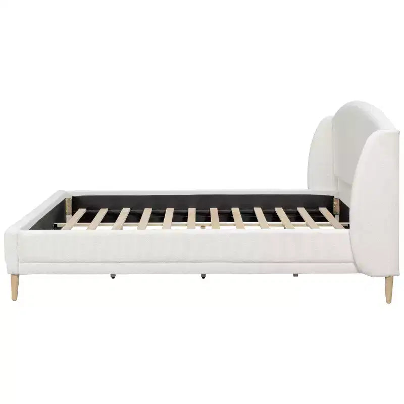 Lit plateforme Christopher Knight Home Nicky Bouclé rembourré avec tête de lit à oreilles, Blanc