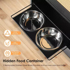 Gamme de repas pour chien avec rangement, meuble de rangement pour aliments pour animaux de compagnie avec 2 gamelles pour chien et crochets latéraux, station d'alimentation cachée pour animaux de compagnie pour manger et boire
