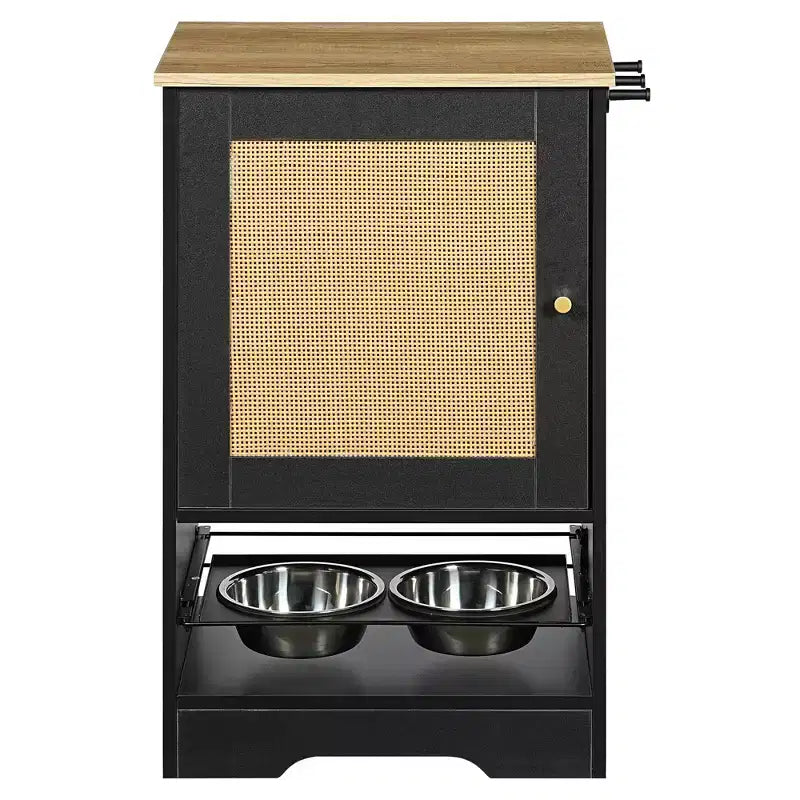 Gamme de repas pour chien avec rangement, meuble de rangement pour aliments pour animaux de compagnie avec 2 gamelles pour chien et crochets latéraux, station d'alimentation cachée pour animaux de compagnie pour manger et boire