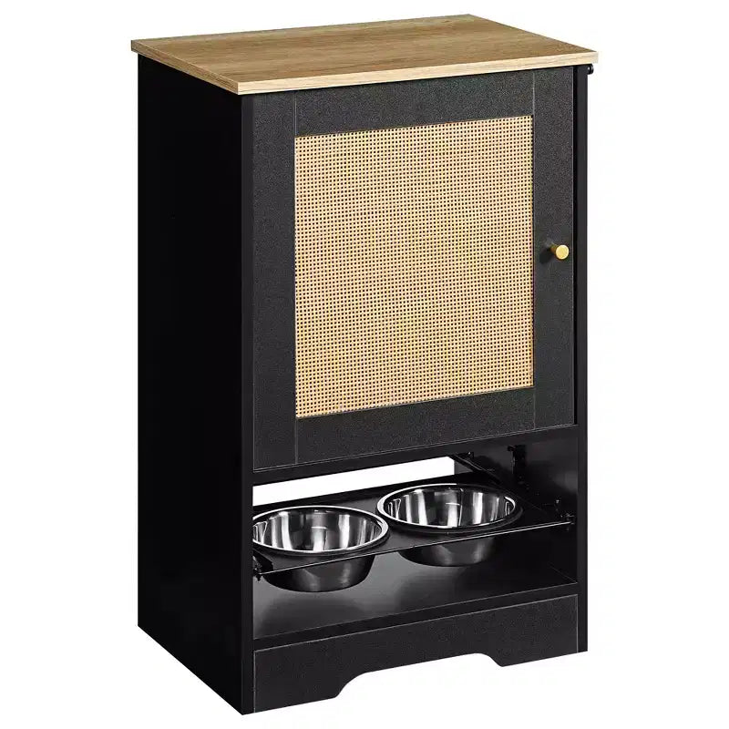Gamme de repas pour chien avec rangement, meuble de rangement pour aliments pour animaux de compagnie avec 2 gamelles pour chien et crochets latéraux, station d'alimentation cachée pour animaux de compagnie pour manger et boire