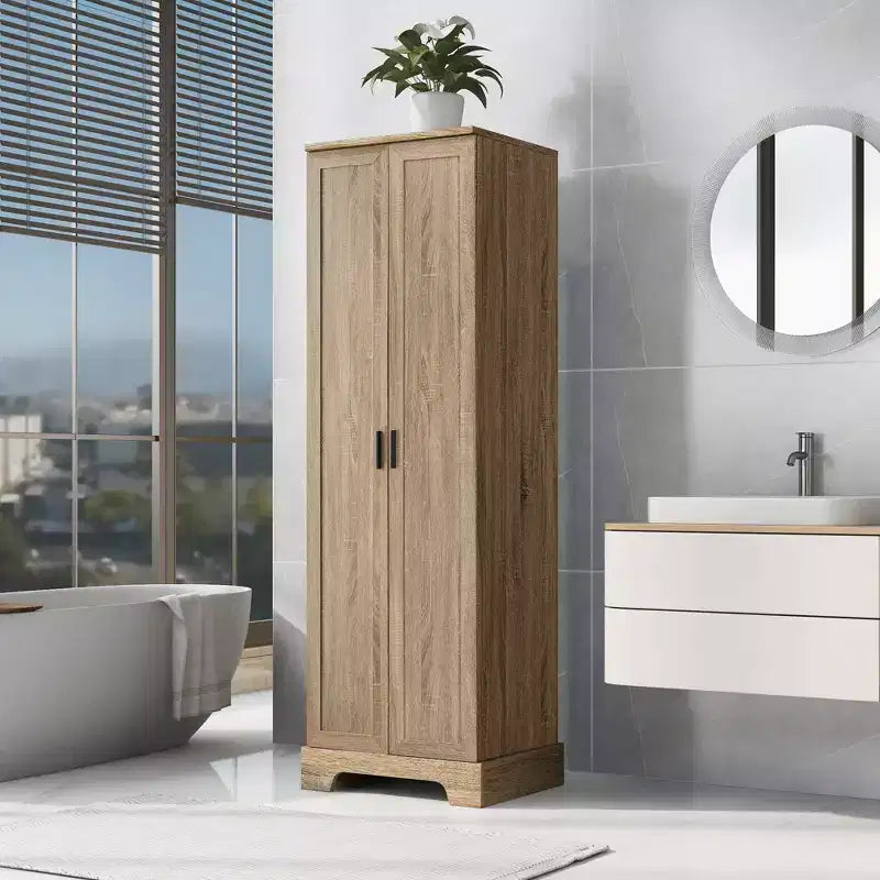 Armoire de rangement de salle de bain Whisen à double porte avec étagère réglable, armoire verticale