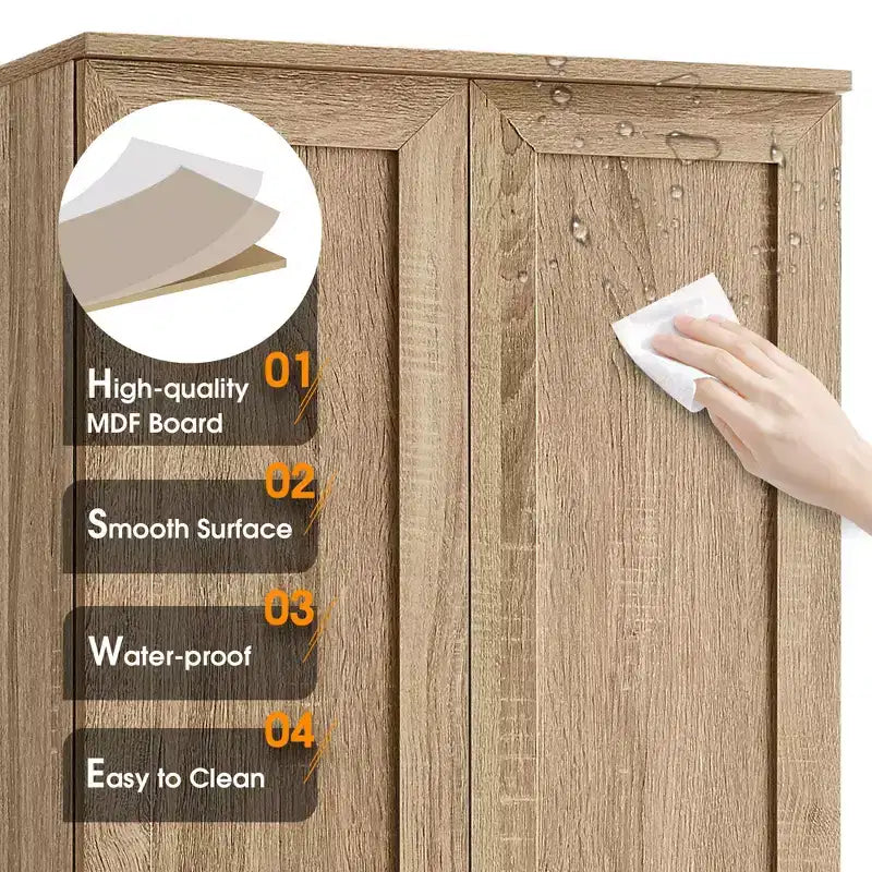 Armoire de rangement de salle de bain Whisen à double porte avec étagère réglable, armoire verticale